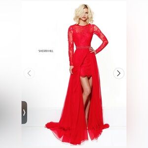 Sherri Hill Scarlet Long Sleeve Gown
